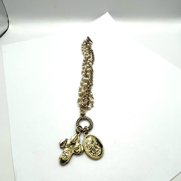 Bracelet Rosary Beads and Cross Medallion with St Christopher Pearl And Chain - Picture 10 of 11